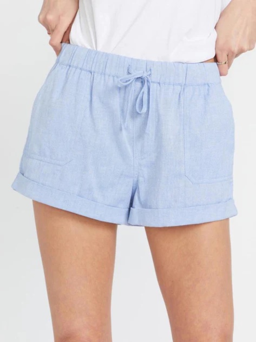 Volcom Women's Powder Blue Cuffed Drawstring Sunday Strut Shorts NWT